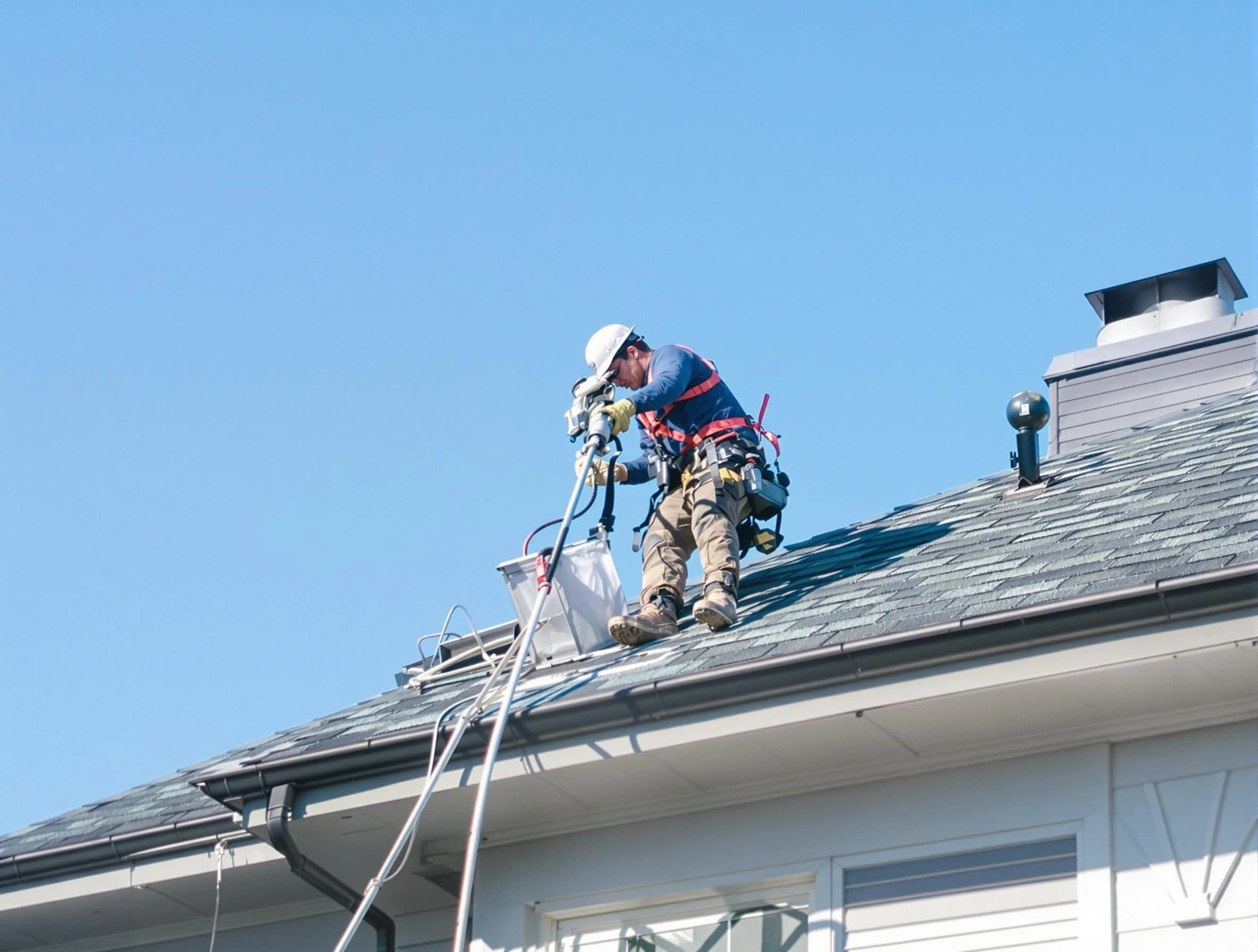 Denver Dryer Vent Cleaning certified technician cleaning a roof-mounted dryer vent system in Denver