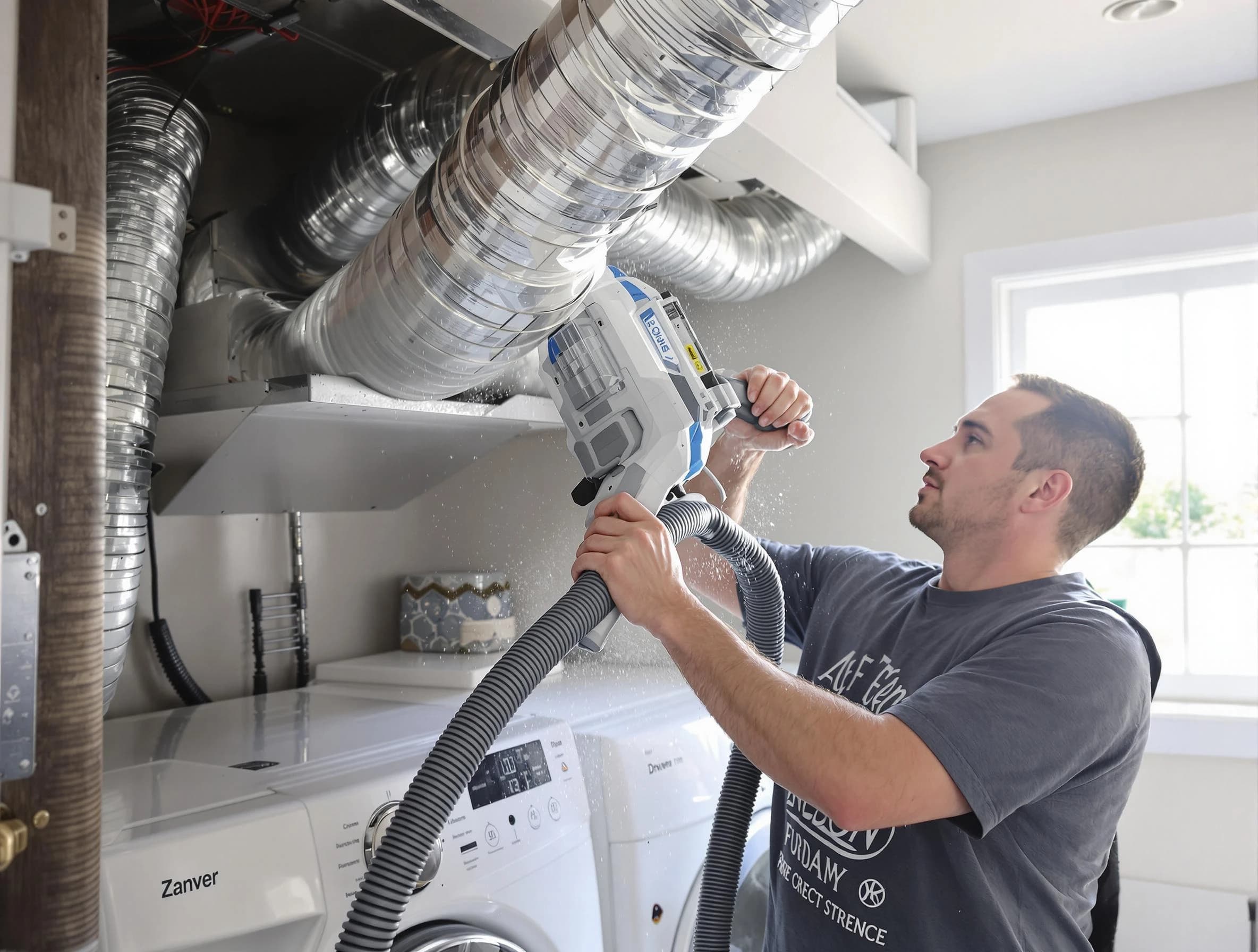 Denver Dryer Vent Cleaning specialist cleaning deep within a dryer vent duct system in Denver
