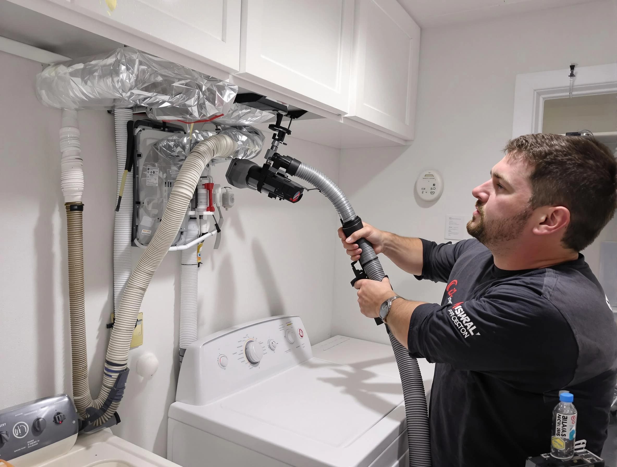 Denver Dryer Vent Cleaning certified technician performing safety-focused gas dryer vent cleaning in Denver